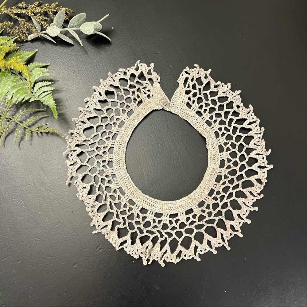 Vintage Handmade Light Grey Crochet Lace Doily Collar Removeable Neck Collar